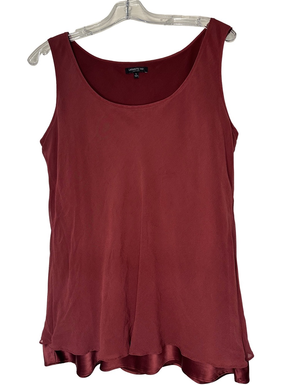 Lafayette 148 New York Silk Tank Layered L Wine Burgundy Silk Charmeuse Trim